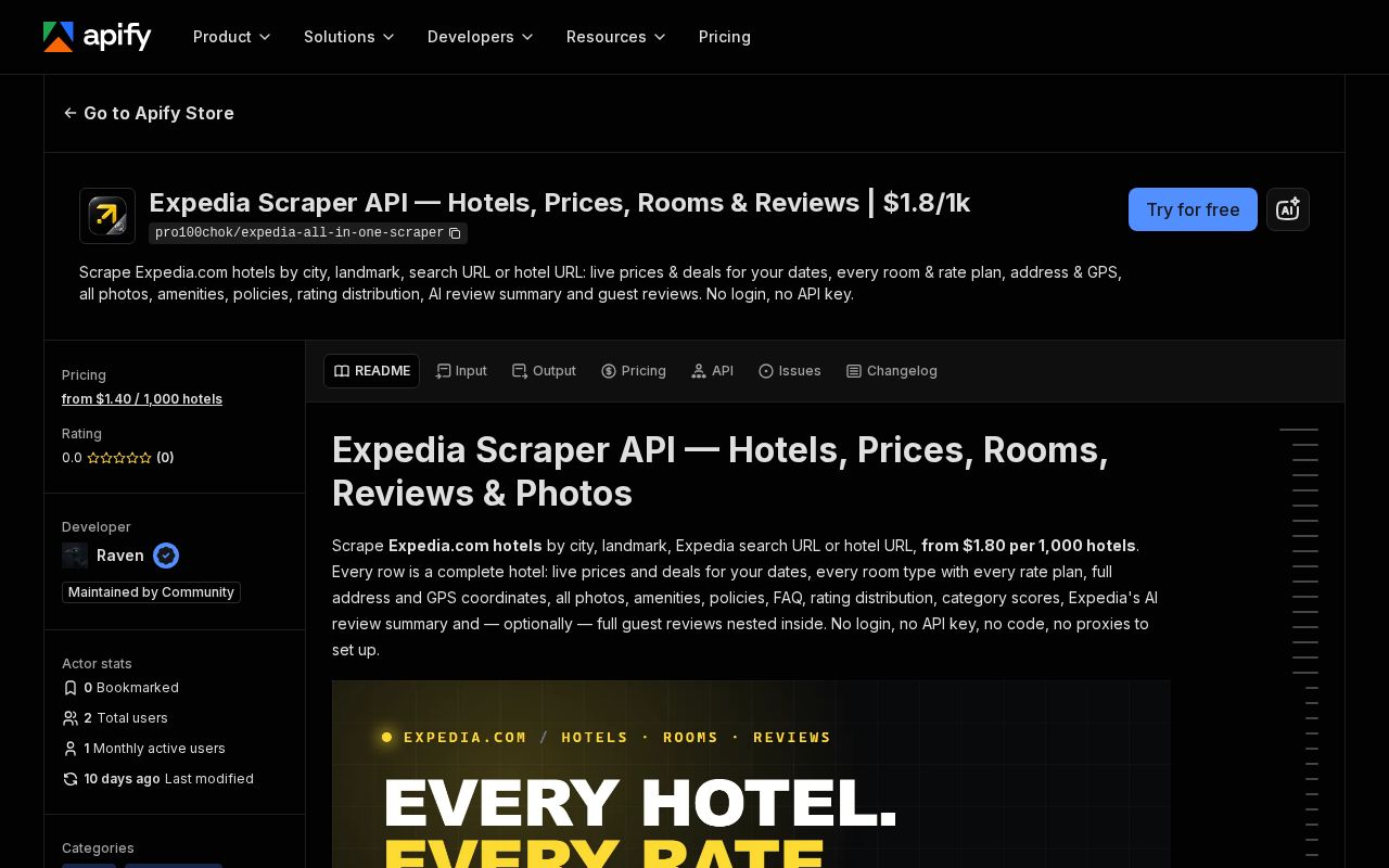 Preview of Expedia Hotels Prices Reviews Scraper Python
