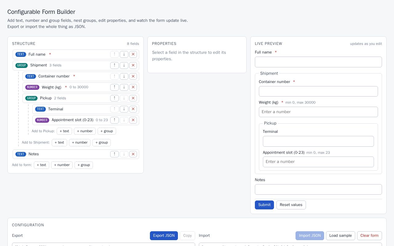 Preview of Configurable Form Builder