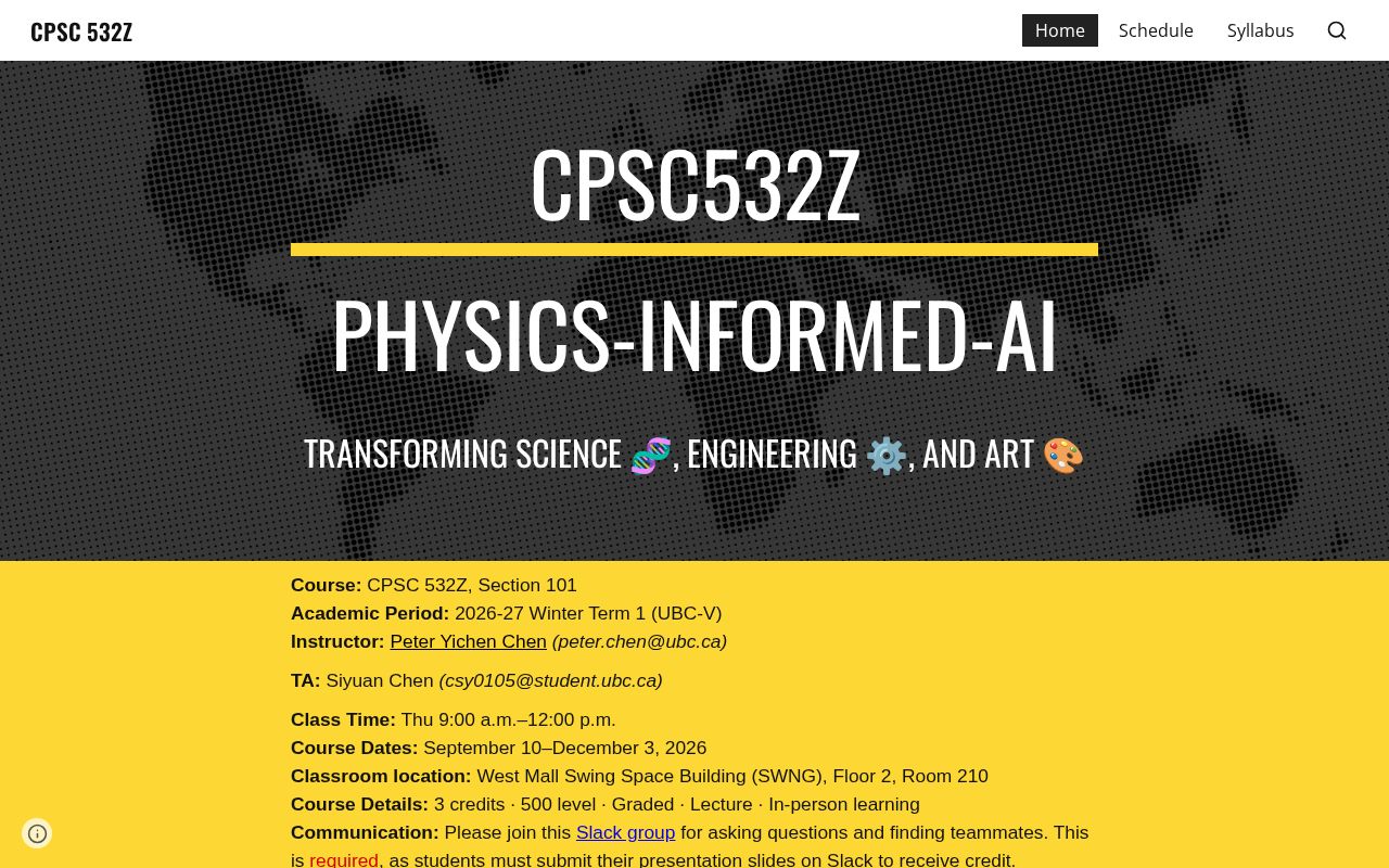 Preview of CPSC532Z Physics Informed AI