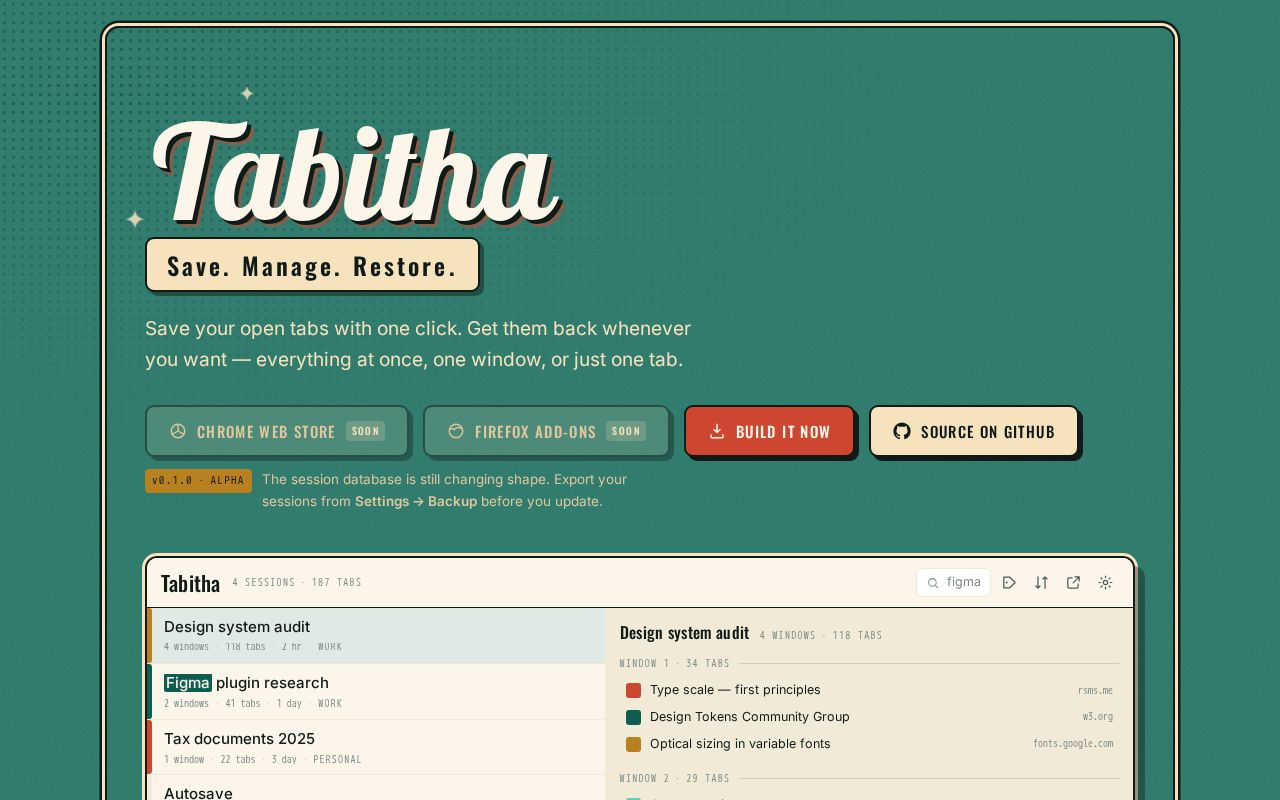 Preview of Save your open tabs, then restore them whenever you need.