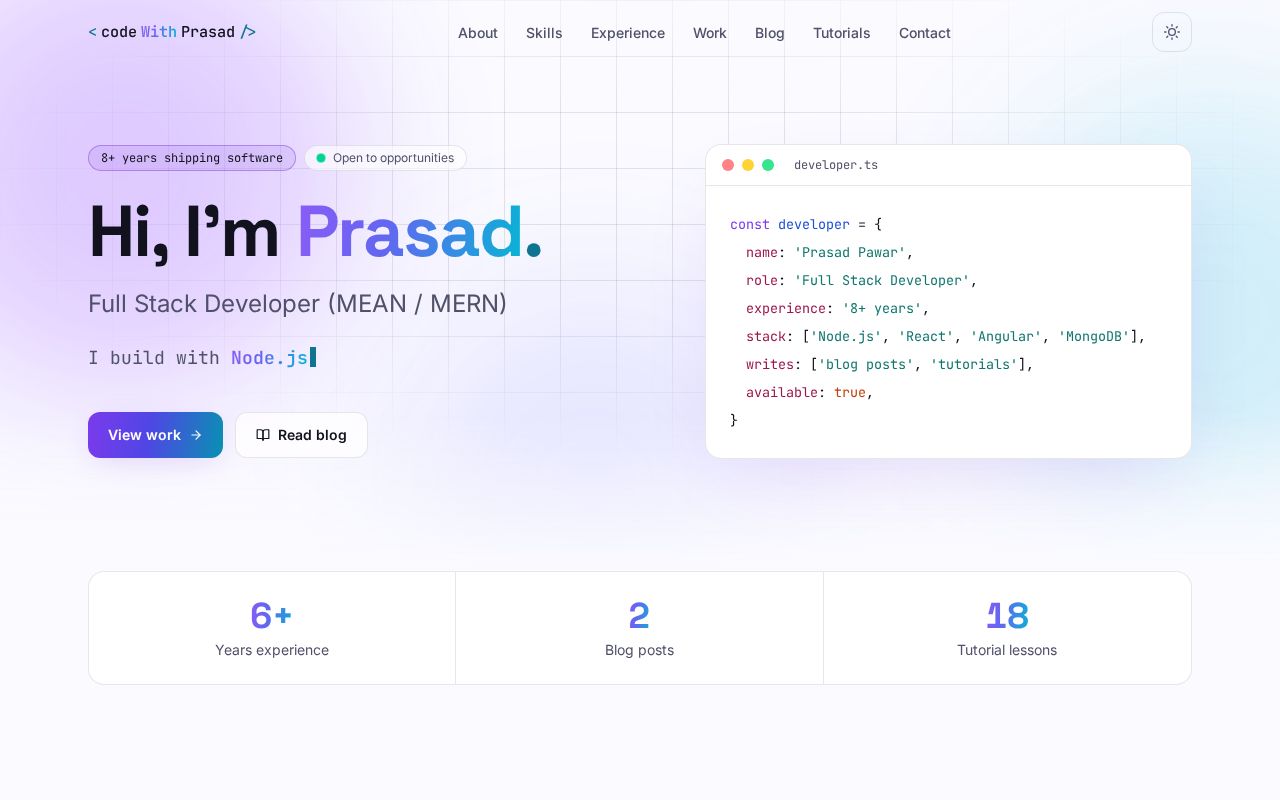 Preview of Code With Prasad Web