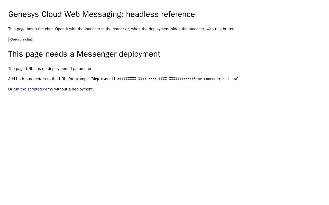 Preview of Genesys Cloud Headless Webmessage Reference